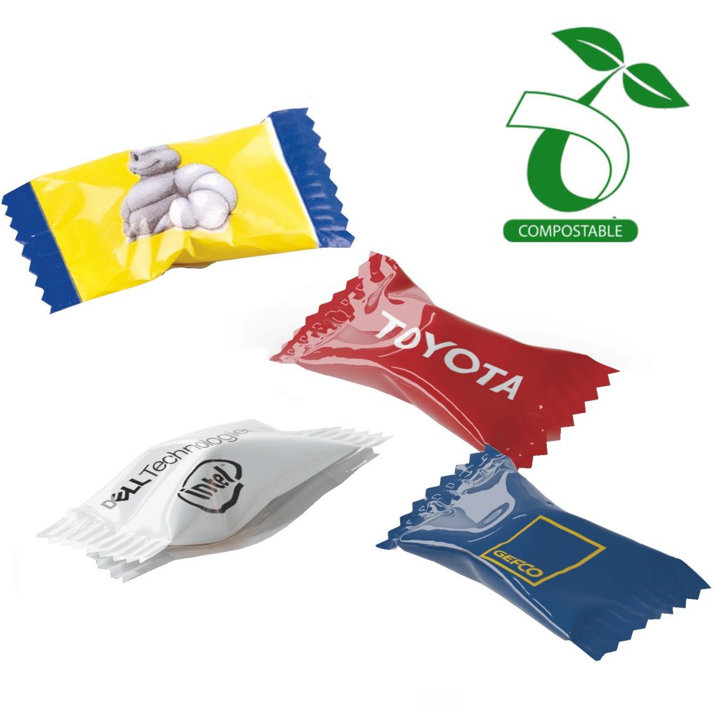 Promotional Flow Wrap Sweets with compostable