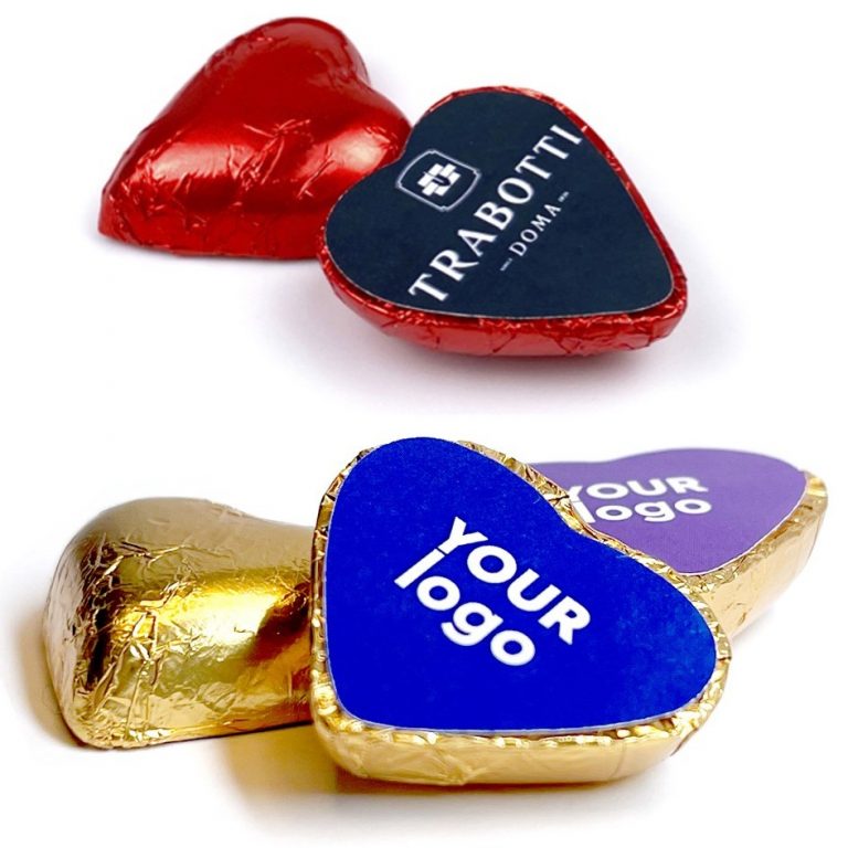 Promotional chocolate hearts full colour print
